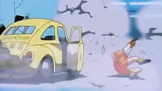 Hentai girl double penetrated by yellow VW Beetle car in wild scene
