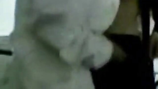 Hijab girl at clinic in white fur costume bending over for doctor exam