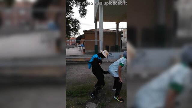 Black guy fucks mentiras in Halloween hats outdoor amateur scene