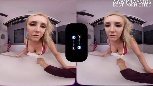 Brett Rossi blonde MILF in pink top, POV VR tease