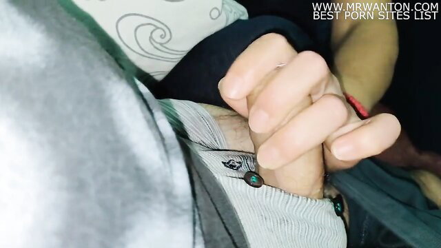 Viki gives handjob massage to small cock closeup