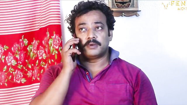 Indian Sucharita Aunty on phone call in tight purple polo