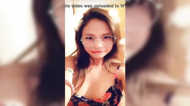 Asian amateur babe in floral top shows big tits with bitch face Snapchat filter