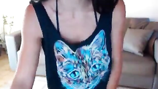 Danika Mori teases in tight cat tank top, perky tits cleavage