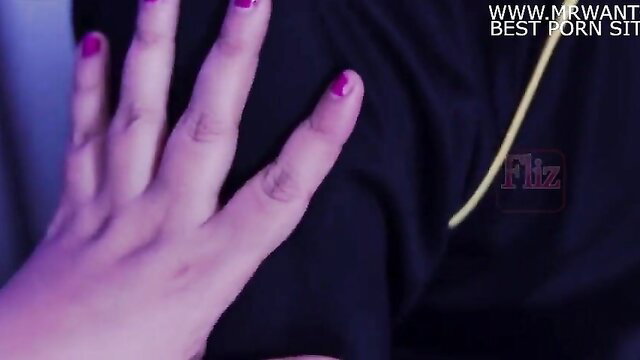 Indian mallu mature aunty hand on student bulge closeup