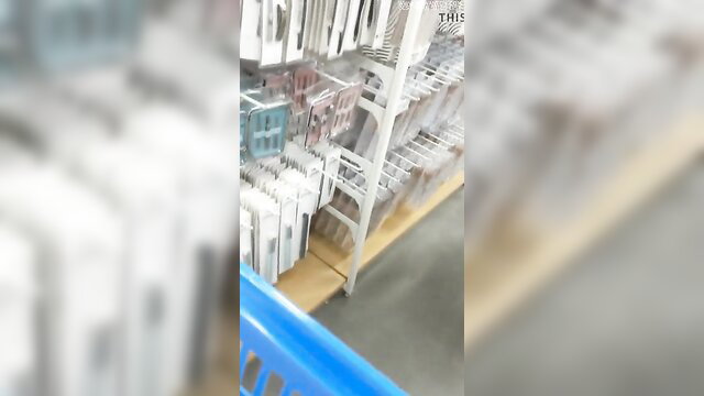 Sexy babe in thong dress upskirt revealing ass on store shelf