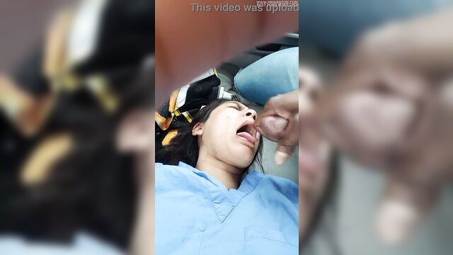Indian girl in scrubs gets facial cum shoved in mouth closeup