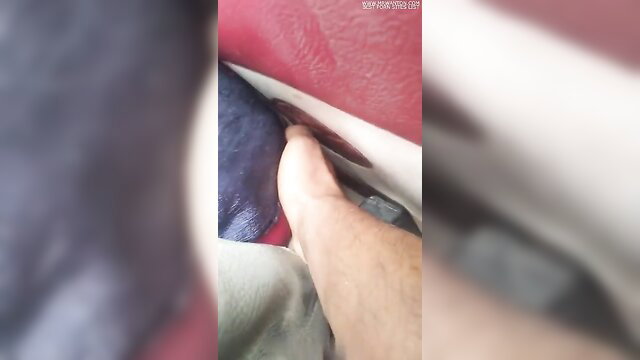 Arab guy hand in woman's red leather seat bus amateur tease