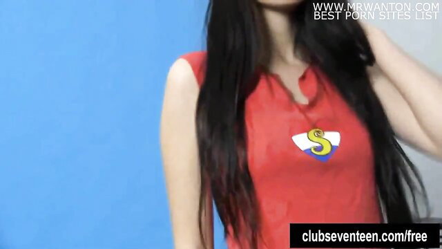 Asian beauty in red top with perfect body poses seductively