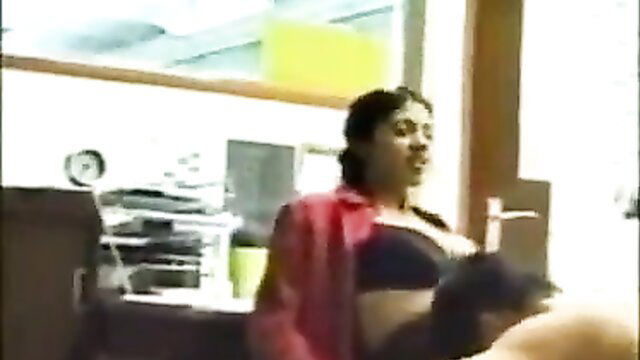 Busty Indian girl in red open blouse and black bra fucked in office