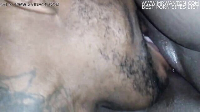 Closeup black man licking wet pussy during quarantine chill with HS friend