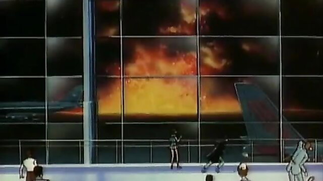 Urotsukidoji 2 hentai anime orgy on ice rink with fiery sunset backdrop