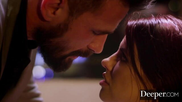 Adriana Chechik intense close-up kiss with bearded man, Deeper