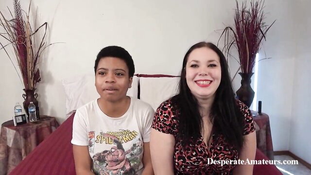 Desperate Amateurs casting threesome with black short hair girl and white curvy brunette