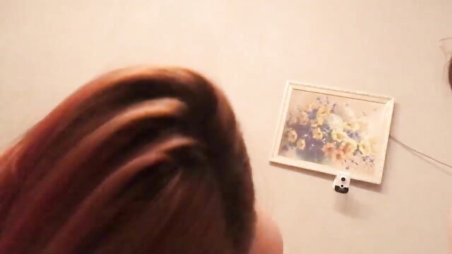 Rita Fox redhead ponytail closeup in bedroom, birthday threesome tease