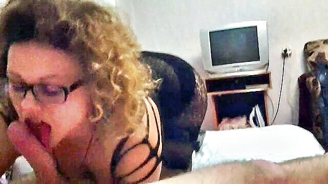 Curvy blonde MILF in lingerie gives messy deepthroat blowjob POV