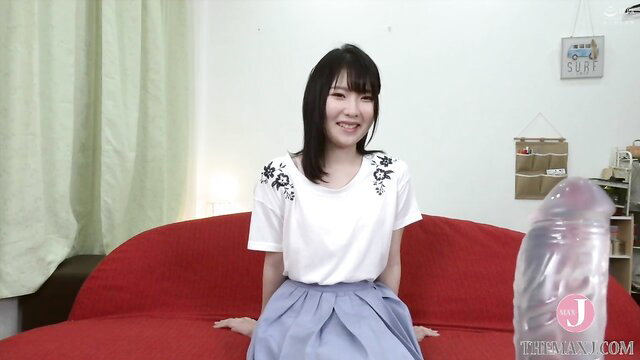 Kurumi Suzuka innocent face on red sofa with pink dildo toy JAV