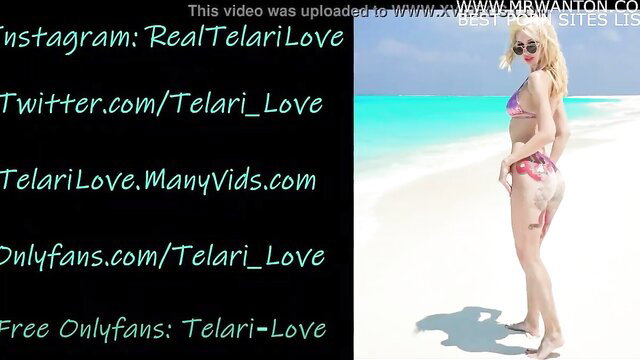 Blonde bombshell in skimpy bikini on beach, sexy curves teasing