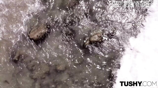 Elsa Jean's big wet ass in river, Tushy anal teaser