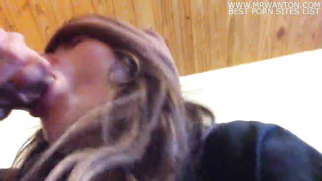 American teen with brown hair sucking cock closeup oral action