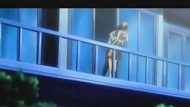 Busty Asian stepmom in lingerie on balcony fucked by horny stepson