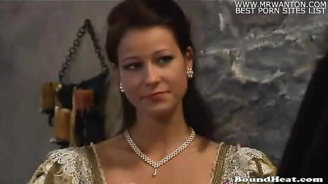 Big titted brunette countess in gold gown rules slaves