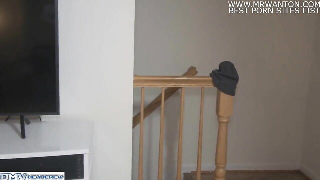 Gia Lovely near stairs in room, hot amateur tease