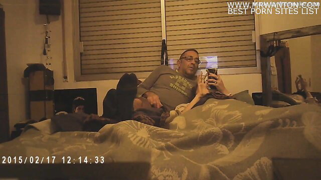 Amateur daughter cuddles dad on bed, taboo incest foreplay