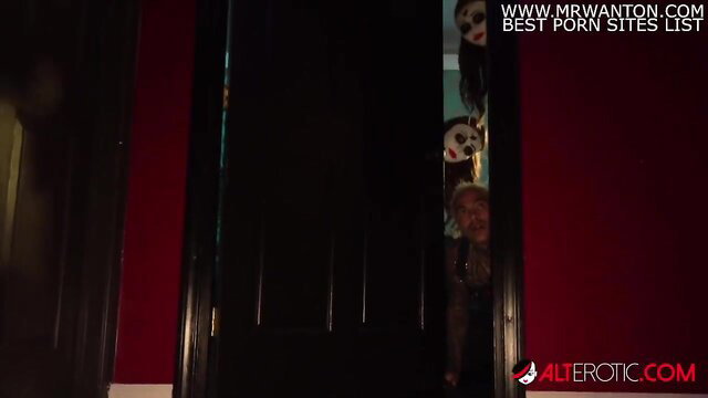 Ghost twins Joey and Sami peek seductively from dark door in erotic haunt