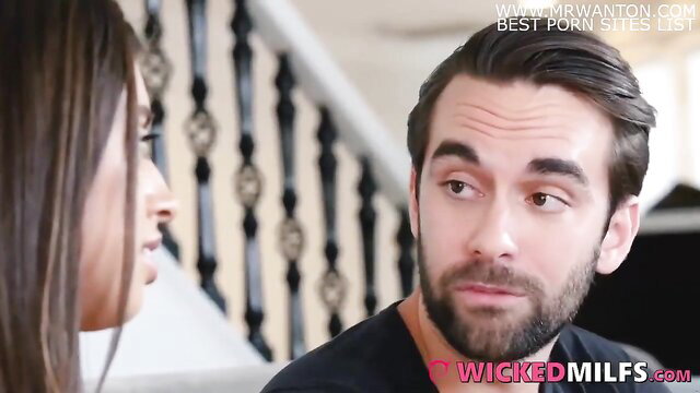 Busty Asian teen & guy face-to-face in stepmom threesome preview