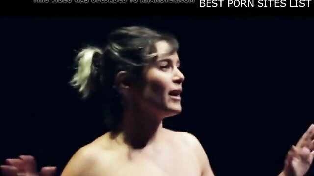 Nude French actress with nice tits on stage, ponytail side profile