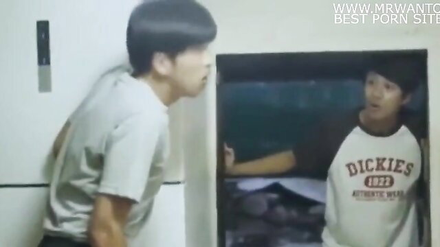 Hot Asian step-sister fucked in kitchen by bro close-up