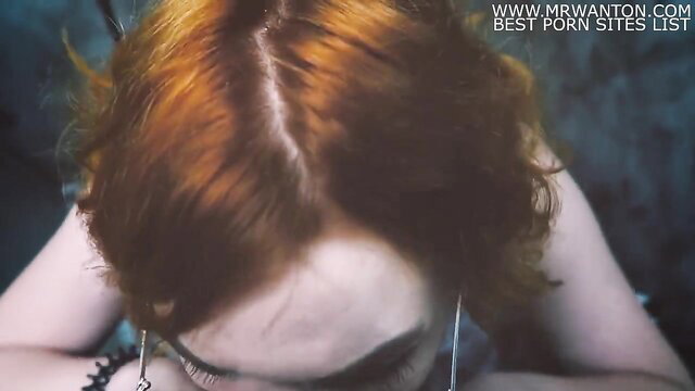 Redhead glasses teen closeup facefuck deepthroat in bathroom