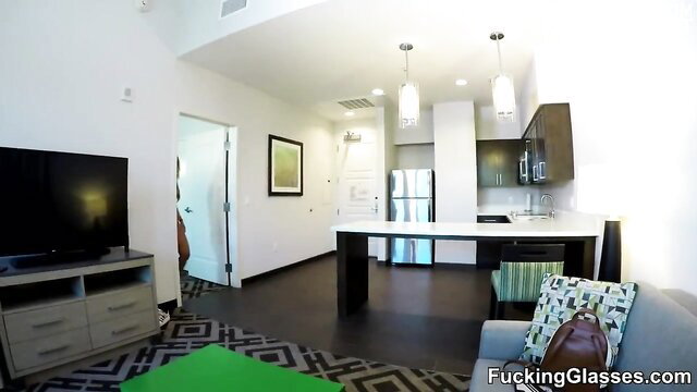 Ashley Red hot teen escort in glasses POV kitchen fuck