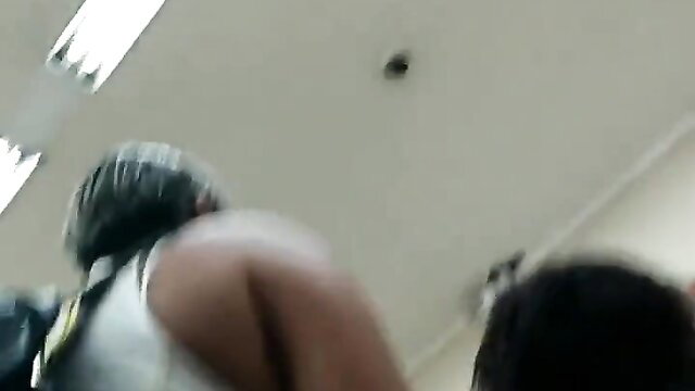 Black amateur woman in tight white tank top, juicy ass tease upskirt view