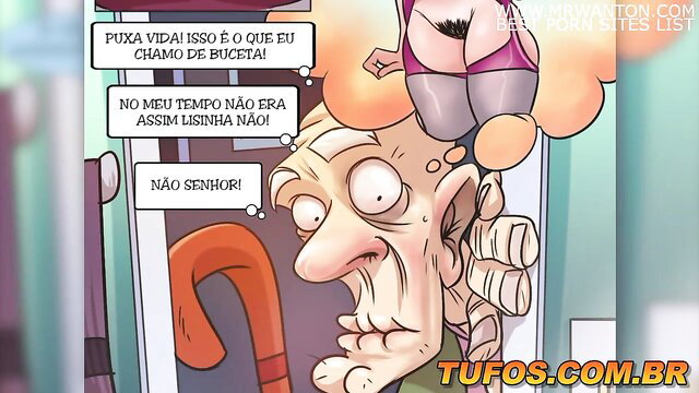 Old man shocked by busty woman's hairy pussy and stockings in Família Sacana HQ 3