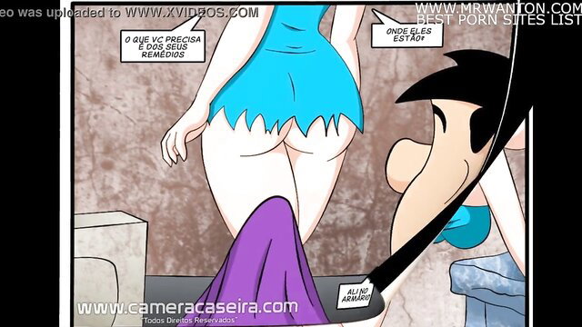 Flintstones porn comic: Betty big ass in blue dress bent over for Fred