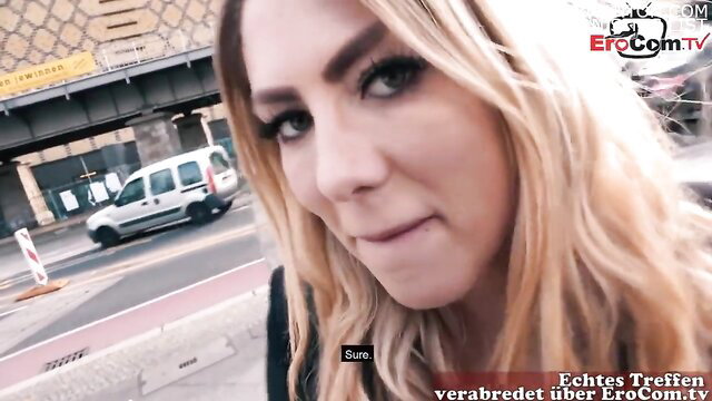 Mia Blow blonde big tits tattooed German babe public sexdate