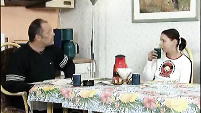 Dad, mom and daughter sipping drinks at table in taboo family scene