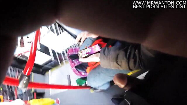 POV upskirt of pretty college girl groped on crowded bus