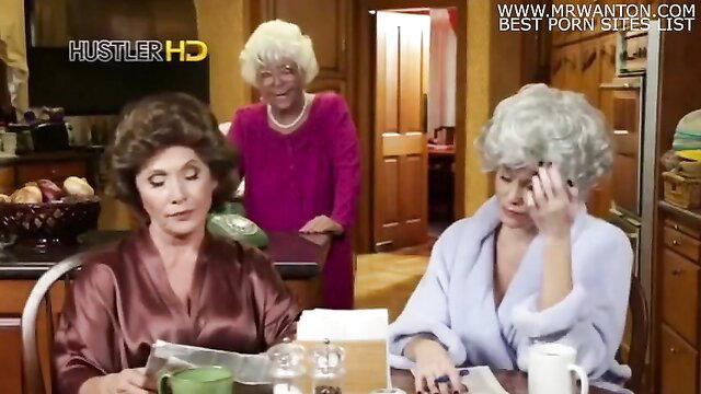 Golden Girls parody: Mature MILFs in robes at breakfast table