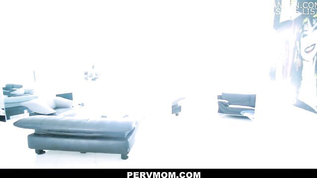 PervMom empty living room with sexy woman poster, homemaker stepmom tease