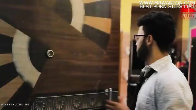 Indian guy in glasses eyes sexy bhabhi's big tits at door, amateur desi hookup