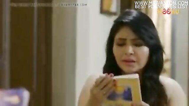 Indian busty teacher reading book topless, big tits exposed