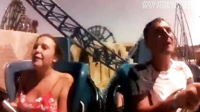 Hot teen's tits spilling out on wild rollercoaster ride