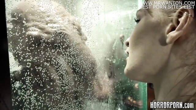 Cunthulhu horror porn babe stares at foggy glass monster tease