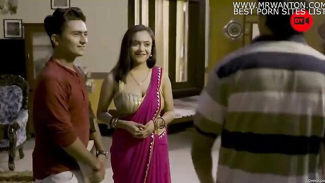 Hot Indian padosan in pink saree with young guy and man, Raseele Padosan Ep 1