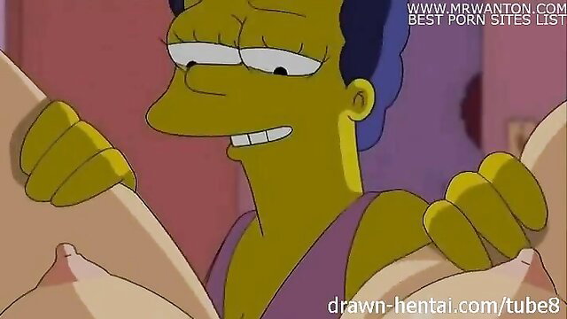 Marge Simpson grabs Lois Griffin's huge tits in lesbian hentai