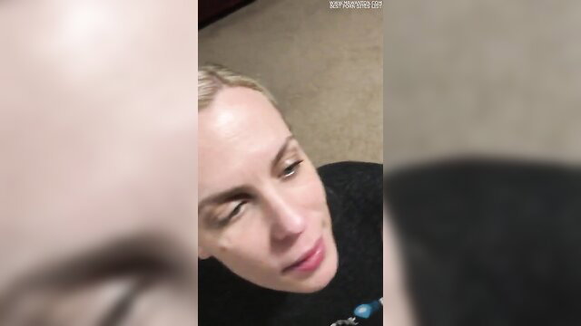 Hot blonde milf with pale skin sucking cock closeup POV