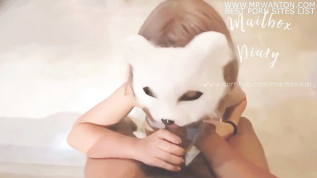 Thai girl in fox mask hides face during intimate oral play, Mailbox Diary